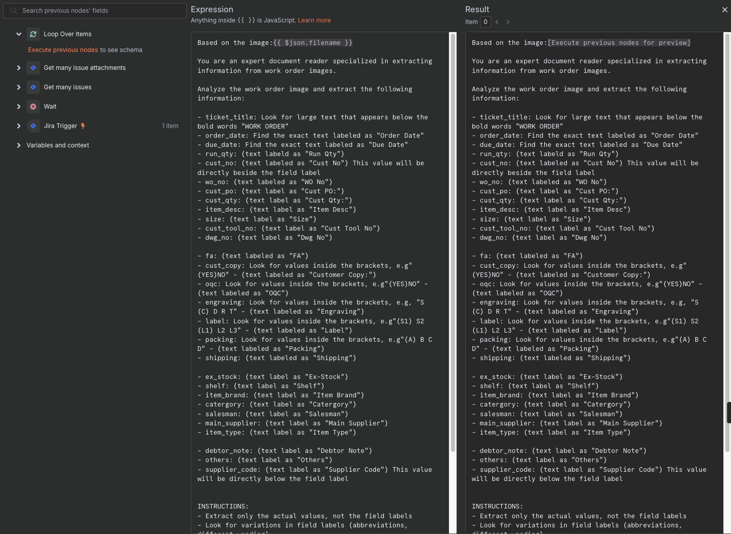 Instruction set guiding AI extraction
